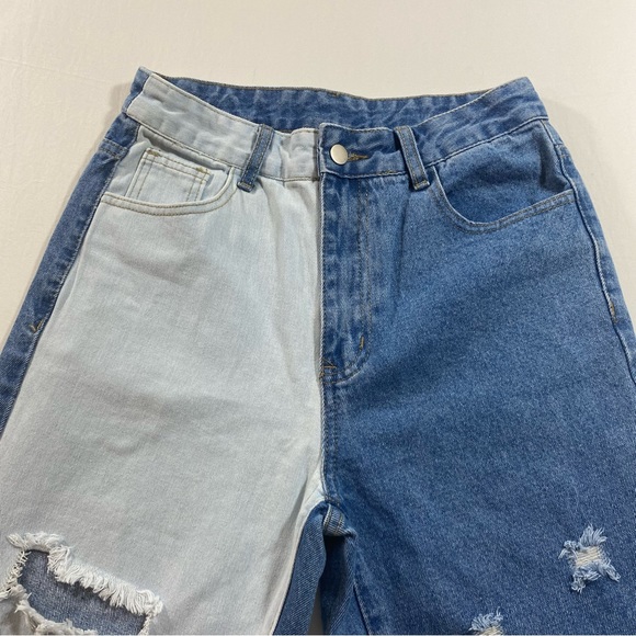 Shein Jeans women’s 4 Two Tone Relaxed Jeans Distressed High Rise Zip jeans - Picture 3 of 10